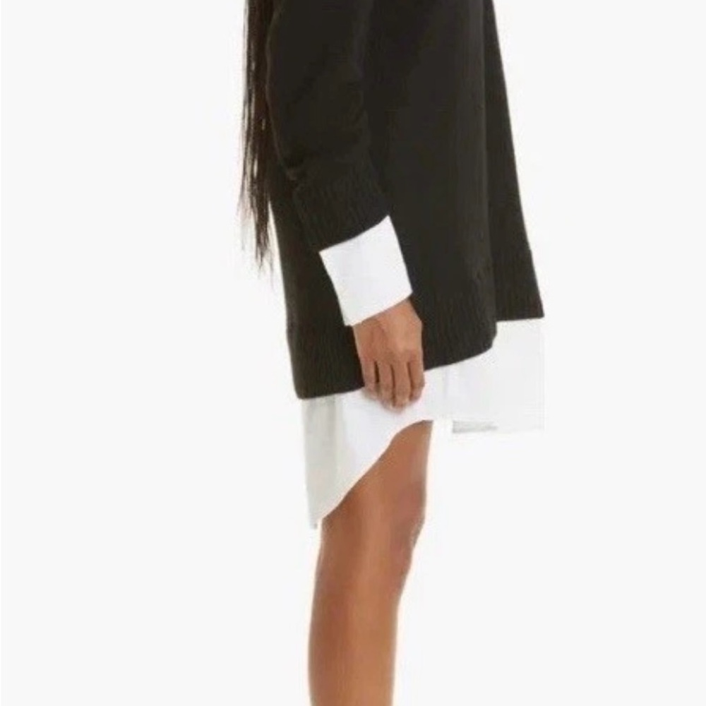 Cinq à Sept Santina Shirt Dress Black and White Long Sleeve Dress Size XS